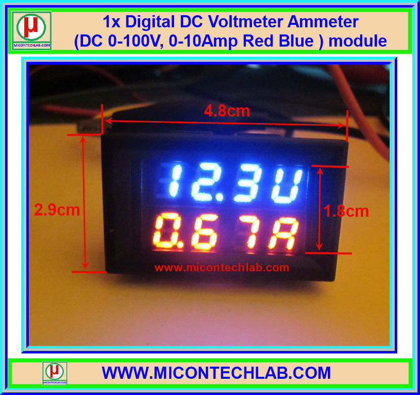 1x Digital DC (0-100V 10A) Voltmeter Ammeter Red Blue Color module