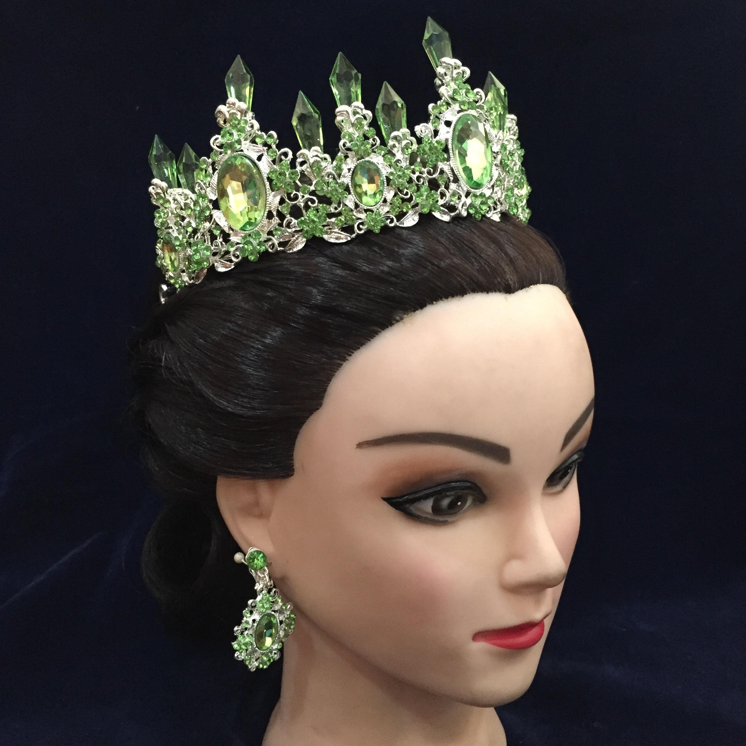 (พร้อมส่ง) เทียร่า 041 สีเขียว มงกุฎนางงาม มงกุฎเจ้าหญิง งานสวย ปราณีต QCเพชรทุกเม็ด สินค้าพร้อมส่งจากไทย