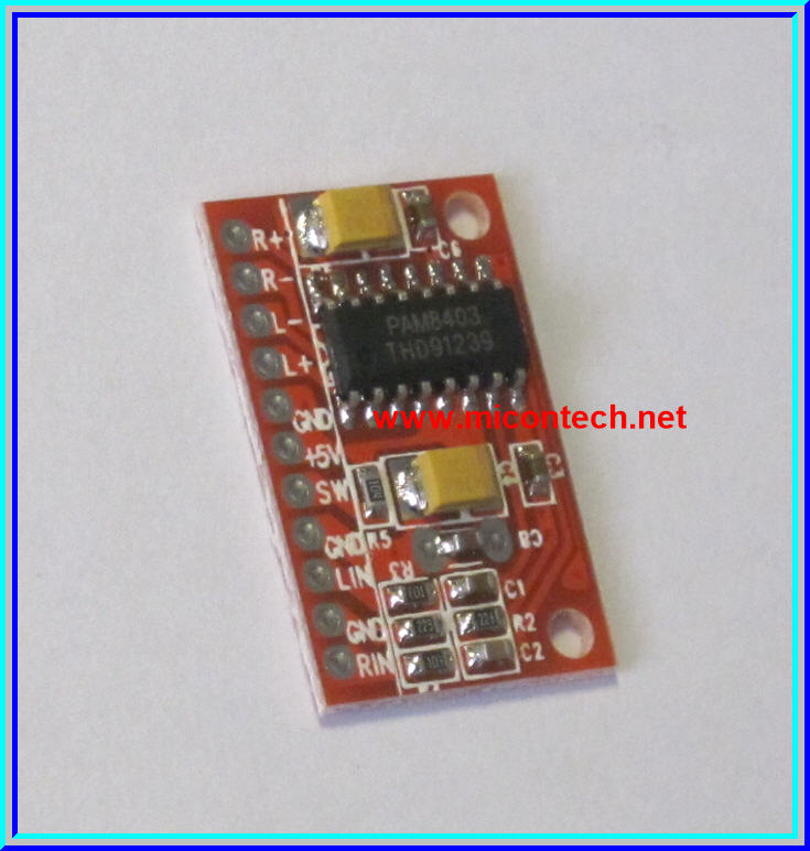 1x วงจรขยายเสียงสเตอริโอ PAM8403 คลาส D 3W+3W (Power Amplifier)