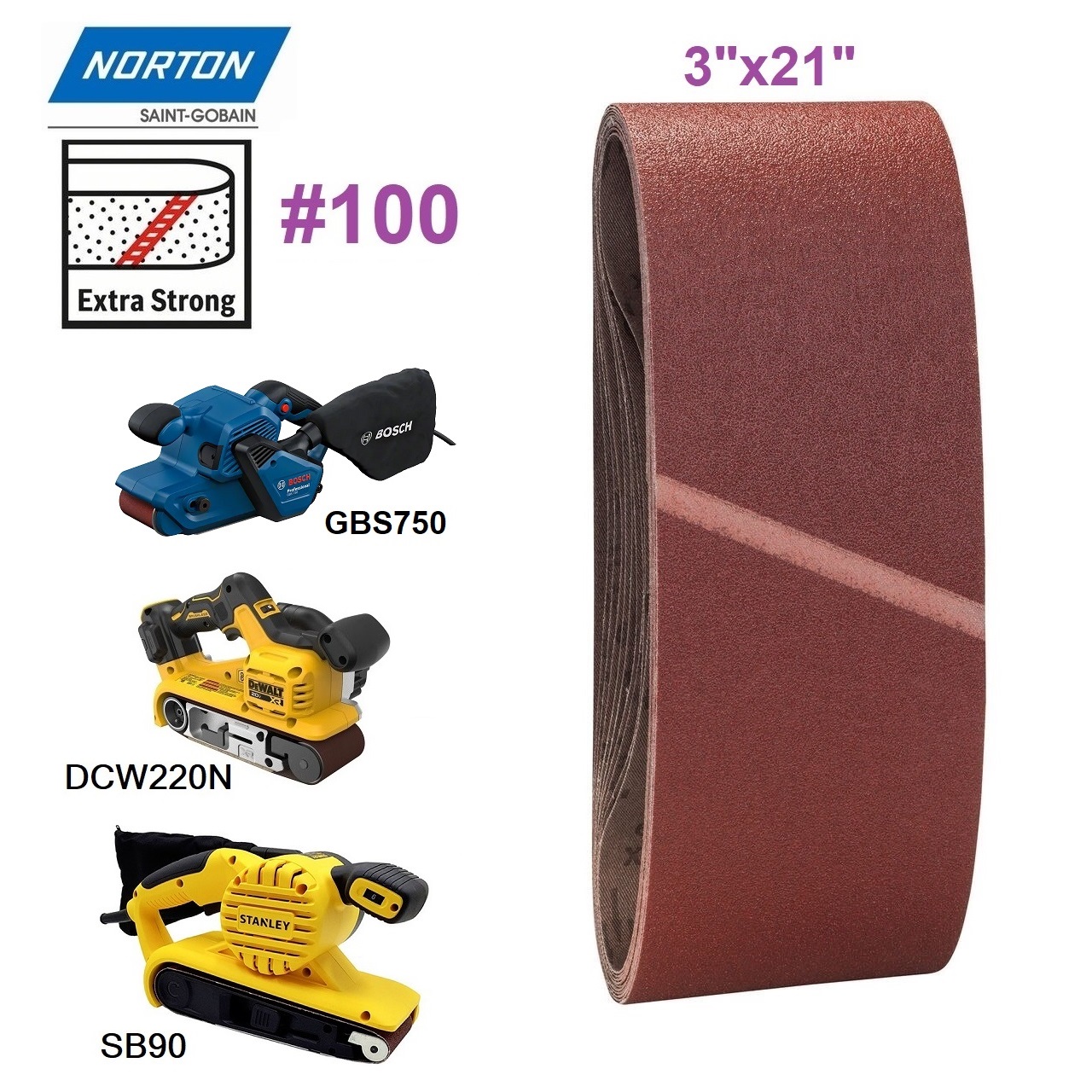 ผ้าทรายสายพาน3"x21" #100 NORTON