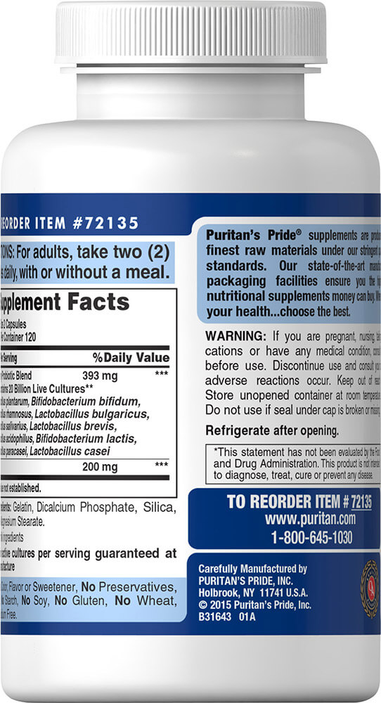 Puritan Probiotic 10 Acidophilus 20 Billiion 240 Capsules