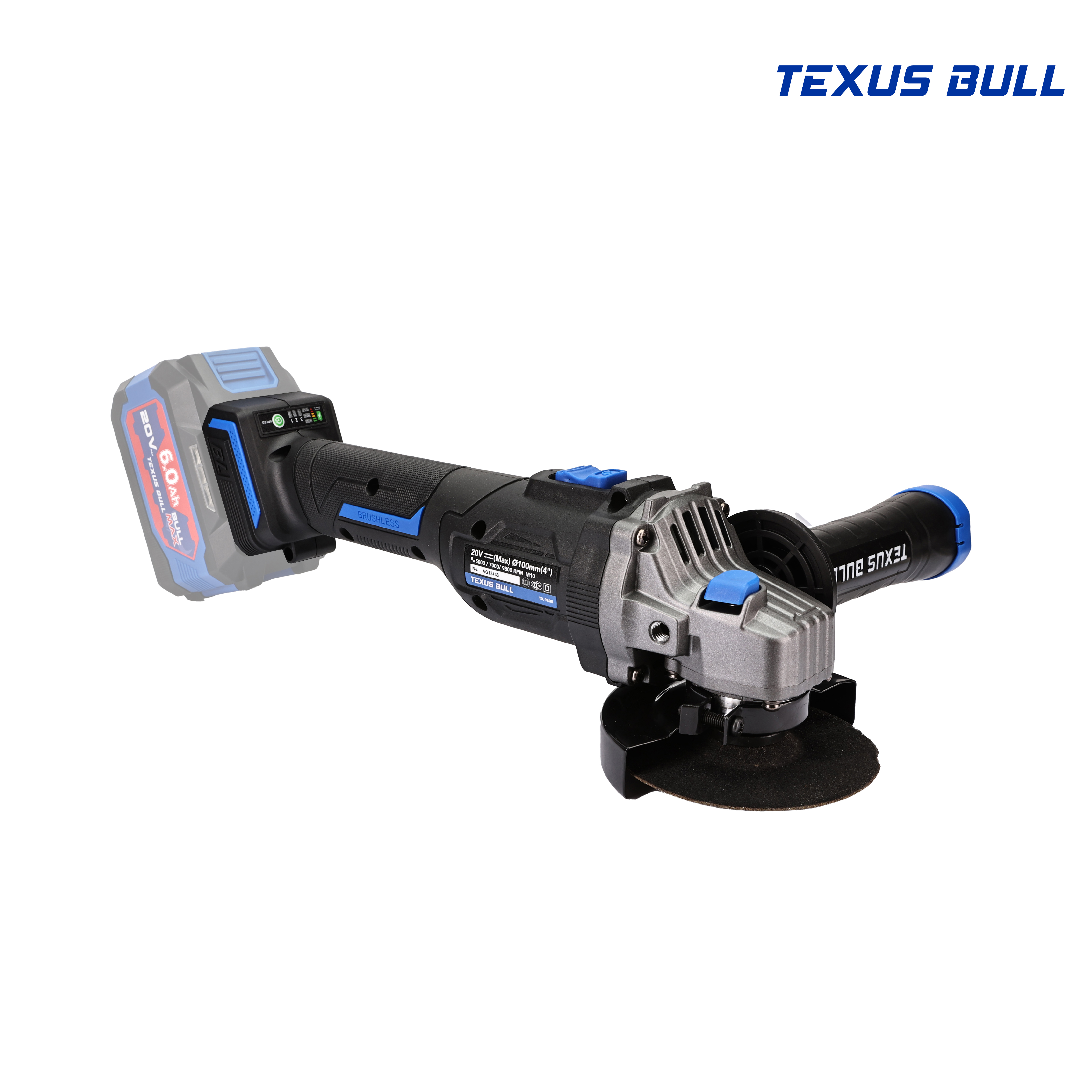 TEXUS BULL เครื่องเจียรมือไร้สาย 4นิ้ว 20V TX-9808 (ไม่รวมแบต ไม่รวมแท่นชาร์จ)