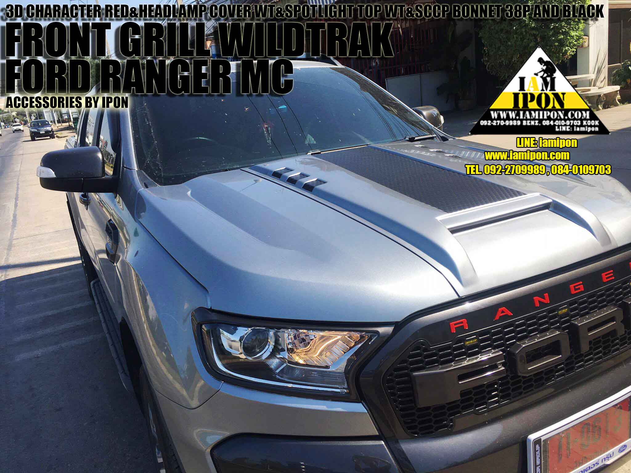 SCOOP BONNET FULL FORD RANGER MC 2015 38P&FLATBLACK สกู๊ปหลอกสี38Pคาดดำด้านแบบเต็มฟอร์ดเอ็มซี 2015
