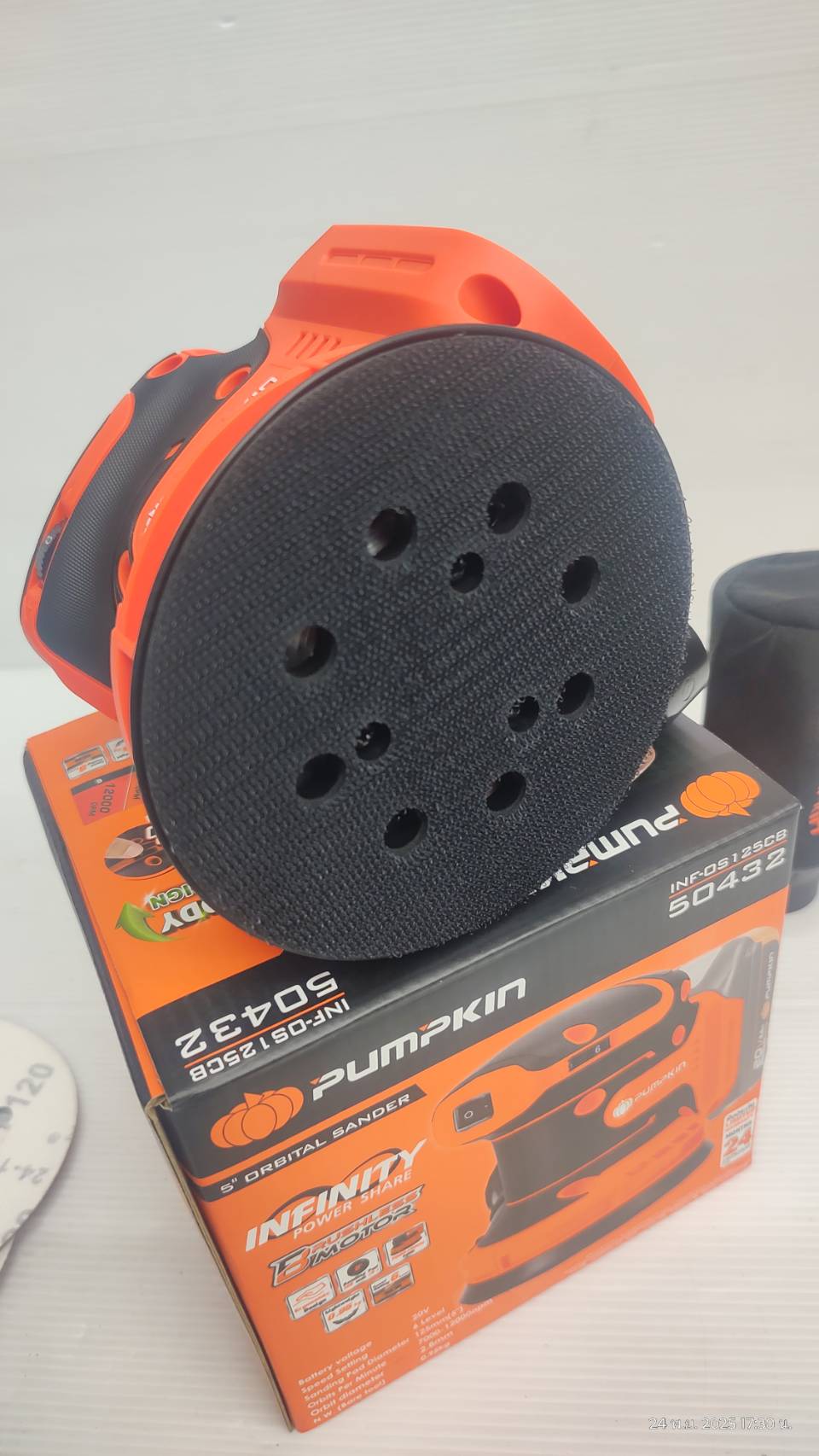PUMPKIN เครื่องขัดกระดาษทรายกลม5นิ้ว 20V INF-512RSCB 50432 เครื่องเปล่า