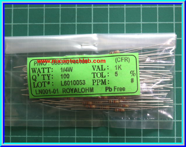 100x Resistor 1 Kohm 1/4 Watt 5% Cabon Resistor