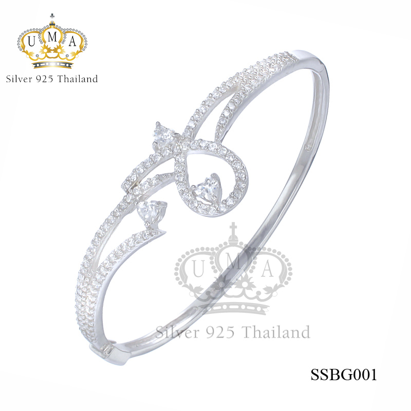 กำไลเงินแท้925ประดับเพรชแท้สวิส เกรดดี น้ำใส
