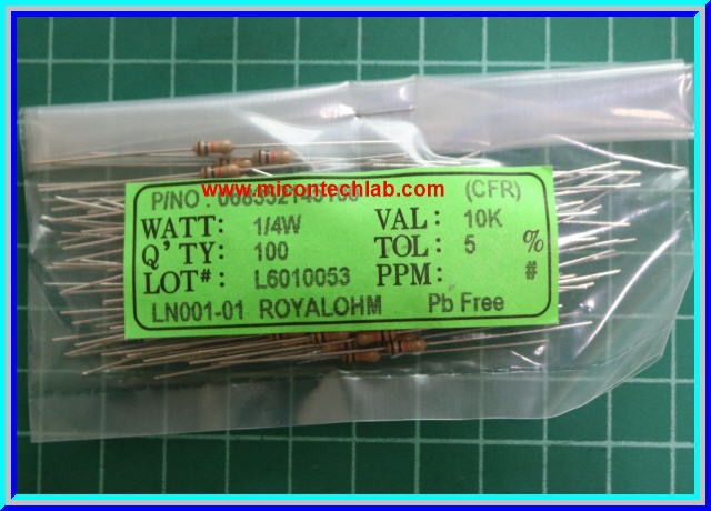 100x Resistor 10 Kohm 1/4 Watt 5% Cabon Resistor