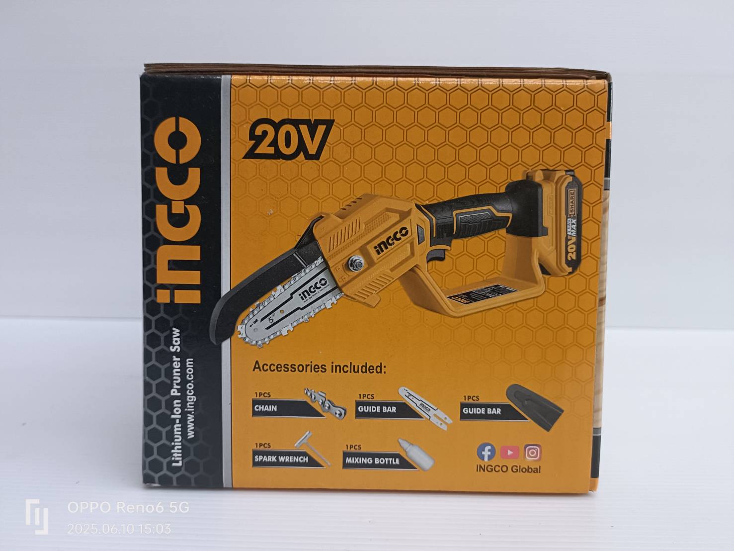 INGCO เลื่อยโซ่5" 20V CGSLI20581 ครบชุดพร้อมแบต แท่นชาร์จ