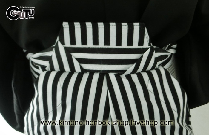 Set. กิโมโน(หน้าร้อน)ชาย+ฮากามะ สีขาว-ดำ