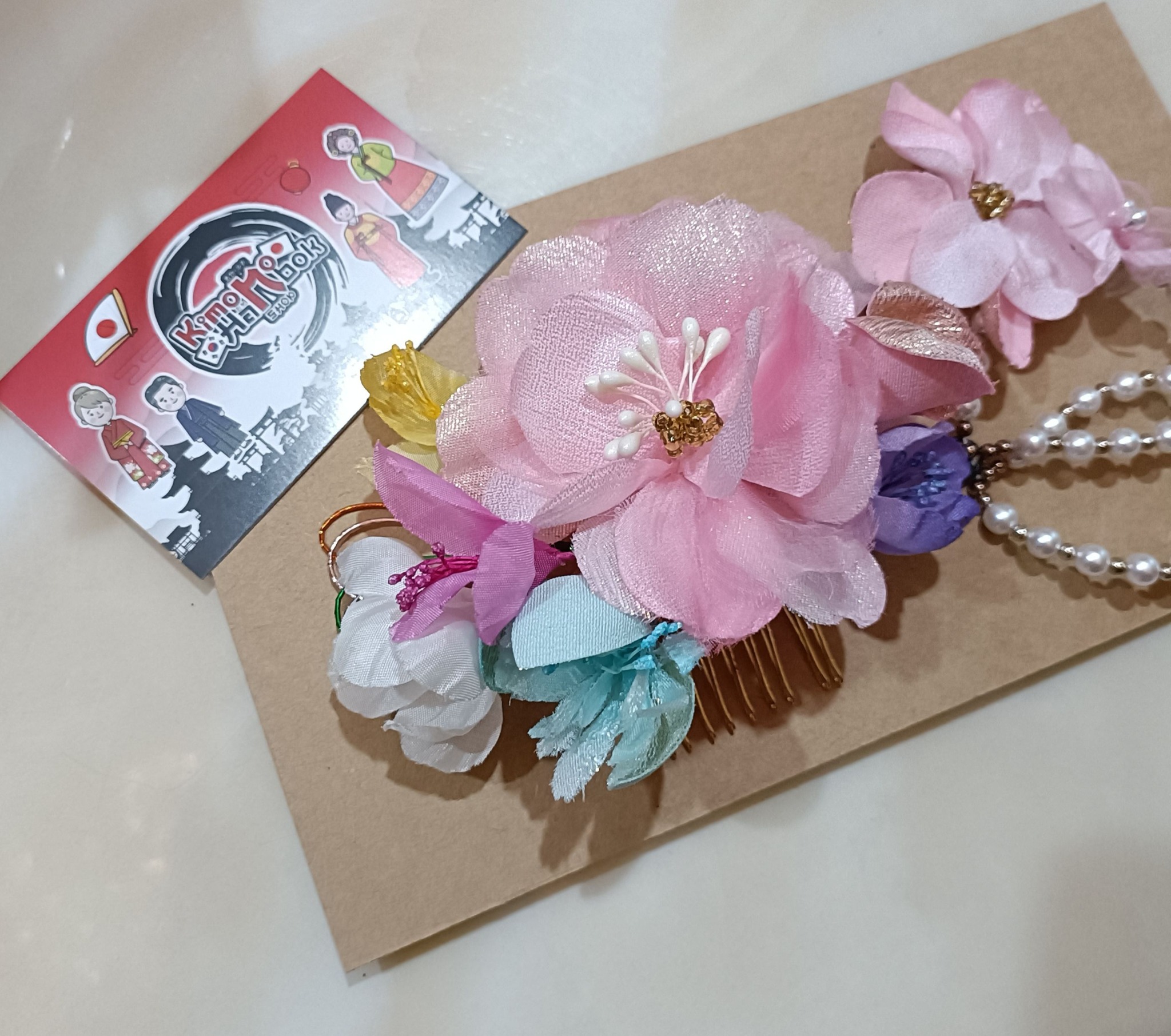 ชุดหวีสับ+กิ๊บ ดอกไม้ญี่ปุ่น โทนชมพู01