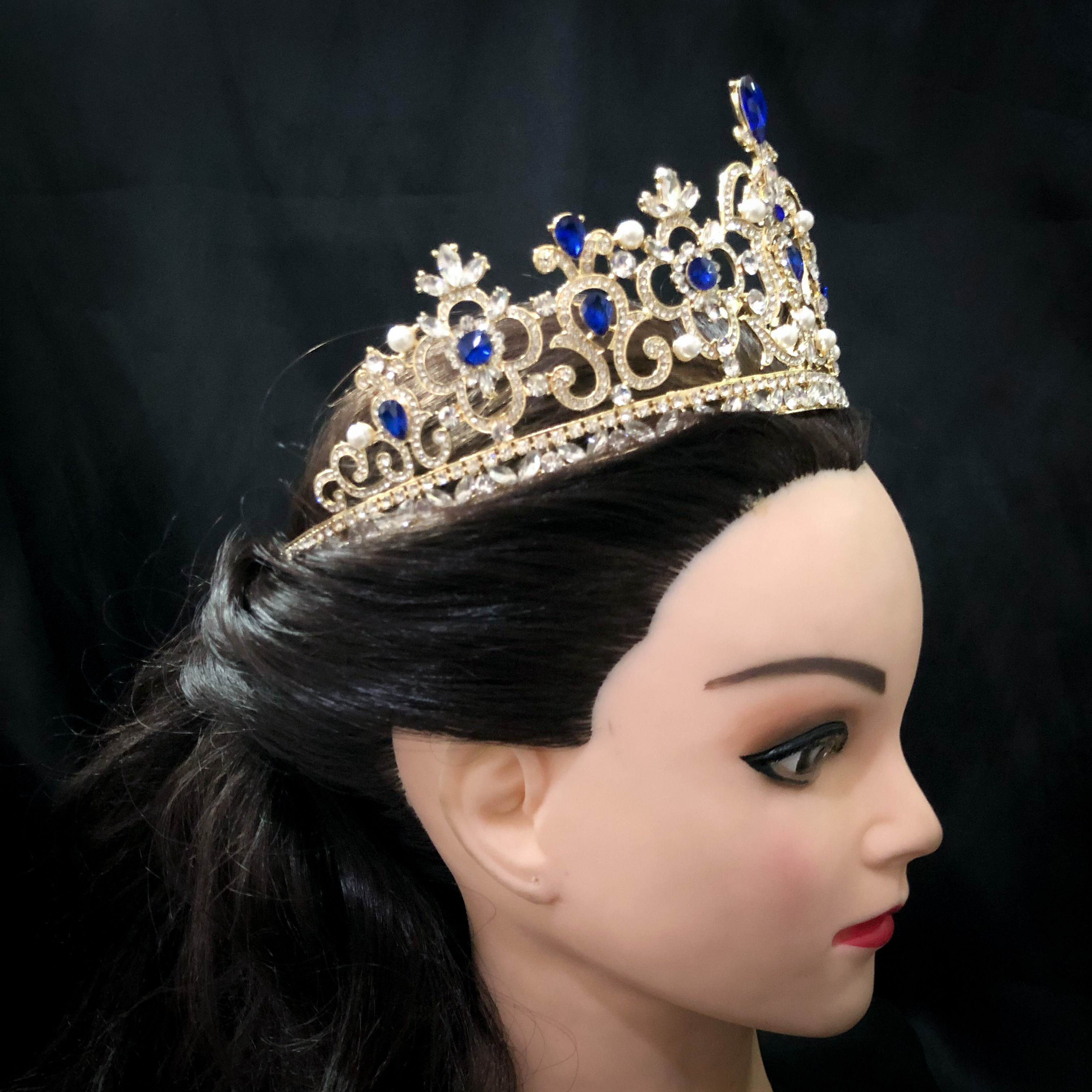 (พร้อมส่ง) เทียร่า 242 น้ำเงิน มงกุฎนางงาม มงกุฎเจ้าหญิง งานสวย ปราณีต QCเพชรทุกเม็ด สินค้าพร้อมส่งจากไทย