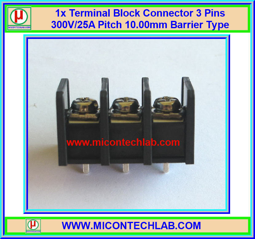 1x Terminal Block Connector 3 Pins 300V/25A Pitch 10.00mm Barrier Type