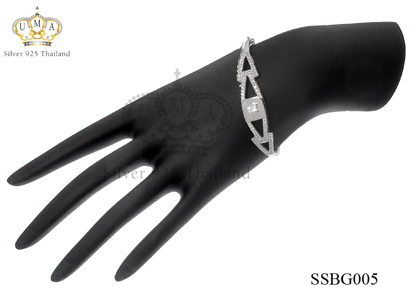 กำไลเงินแท้925ประดับเพรชแท้สวิส เกรดดี น้ำใส