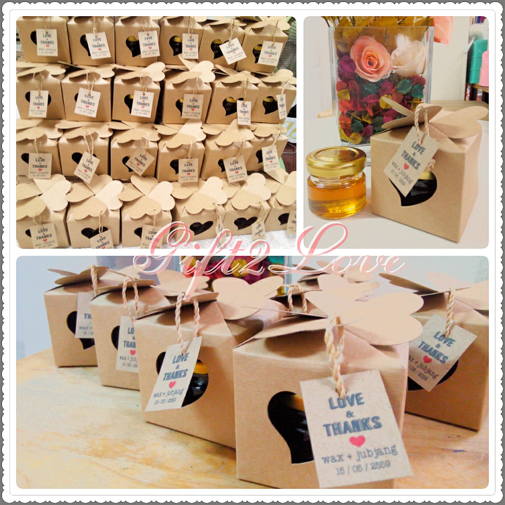 น้ำผึ้งแท้ บรรจุขวดแยม ใส่กล่องกระดาษคราฟท์ปีกหัวใจ