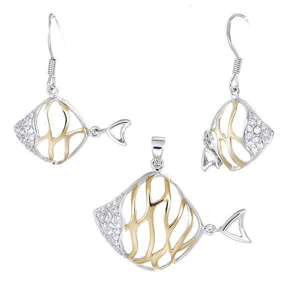 ต่างหูเพชรพร้อมจี้เพชร ( ชุบทอง ) = Earring with Pendant ( Gold )