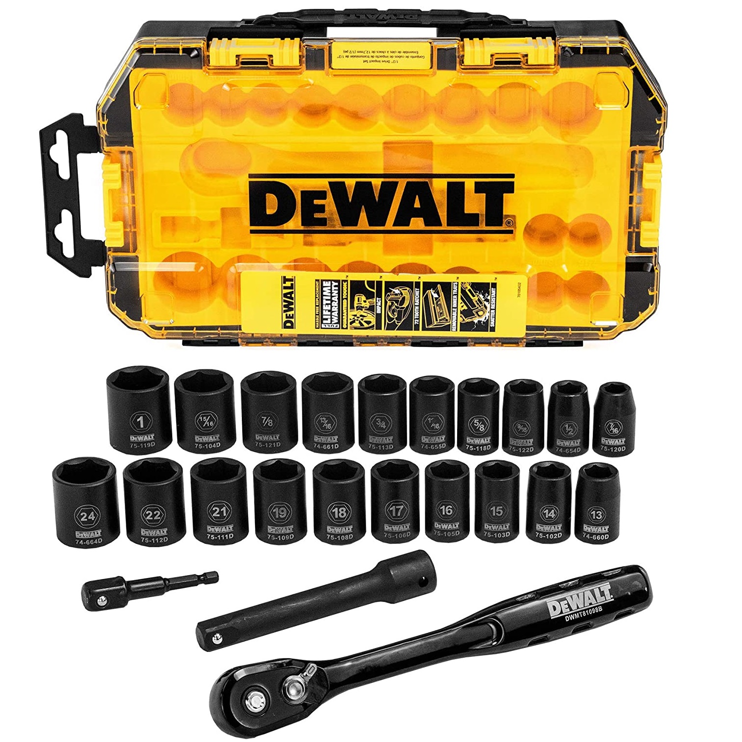 ชุดลูกบล็อก1/2" 23ชิ้น+กล่อง DWMT74739 DEWALT