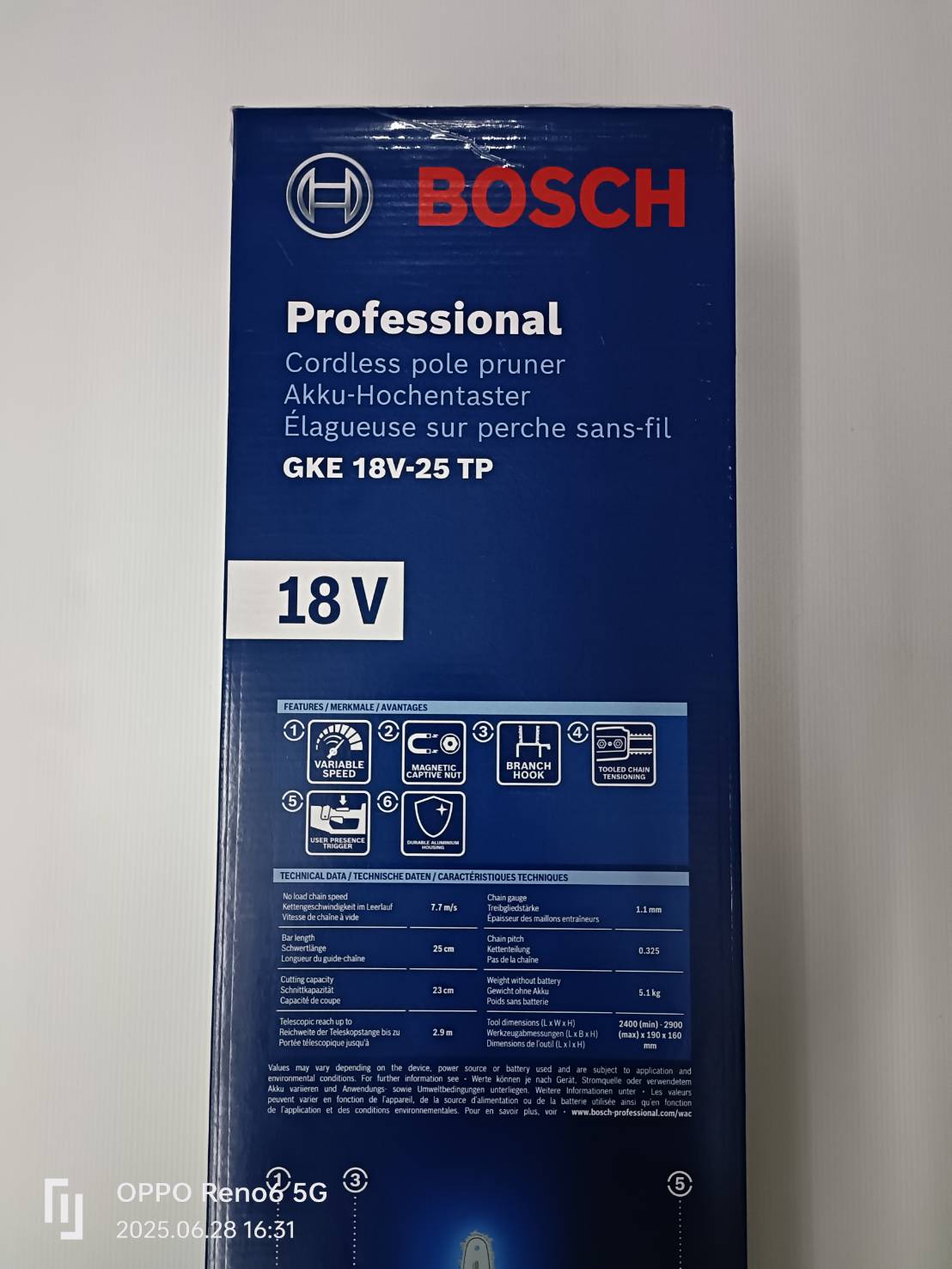เลื่อยโซ่10"ด้ามยาว GKE18V-25TP BOSCH SOLO