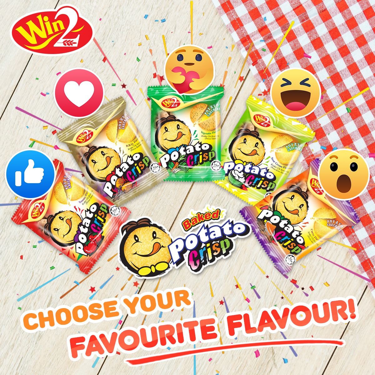 รสผัก สุดฮิต ขายดี (1 กล่อง 30 ซอง) ขนมแคร็กเกอร์มันฝรั่งบางกรอบ ปังยิ้มแลบลิ้น Win2 Potato Crackers Crisp อบใหม่จากมันฝรั่งแท้ รับรองฮาลาล เป็นมิตรกับมังสวิรัต