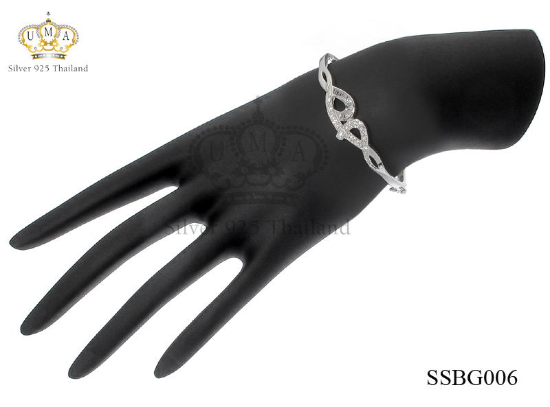 กำไลเงินแท้925ประดับเพรชแท้สวิส เกรดดี น้ำใส