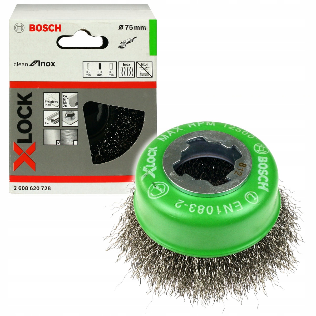 ถ้วยแปรงสำหรับสเตนเลส75มม. ลวด0.3มม. BOSCH X-LOCK