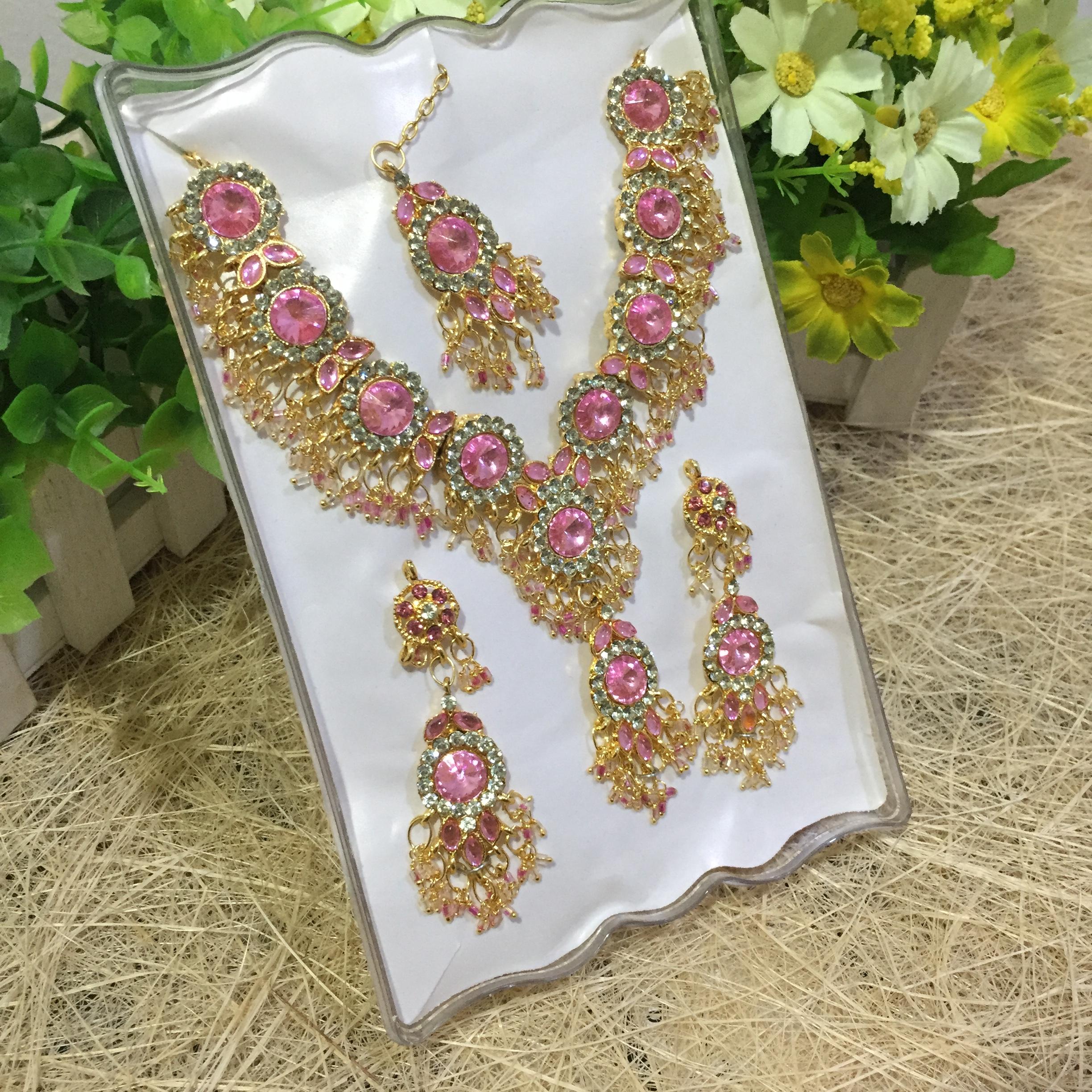 (พร้อมส่ง) เครื่องประดับอินเดีย 013 สีชมพูหวาน