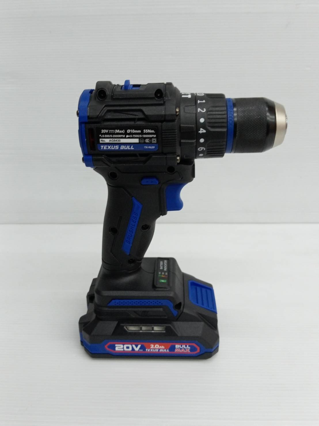 TEXUS BULL สว่านกระแทกไร้สาย คอสั้น 55Nm 20V แบตเตอรี่ 2.0Ahx1 Impact Drill TX-9632