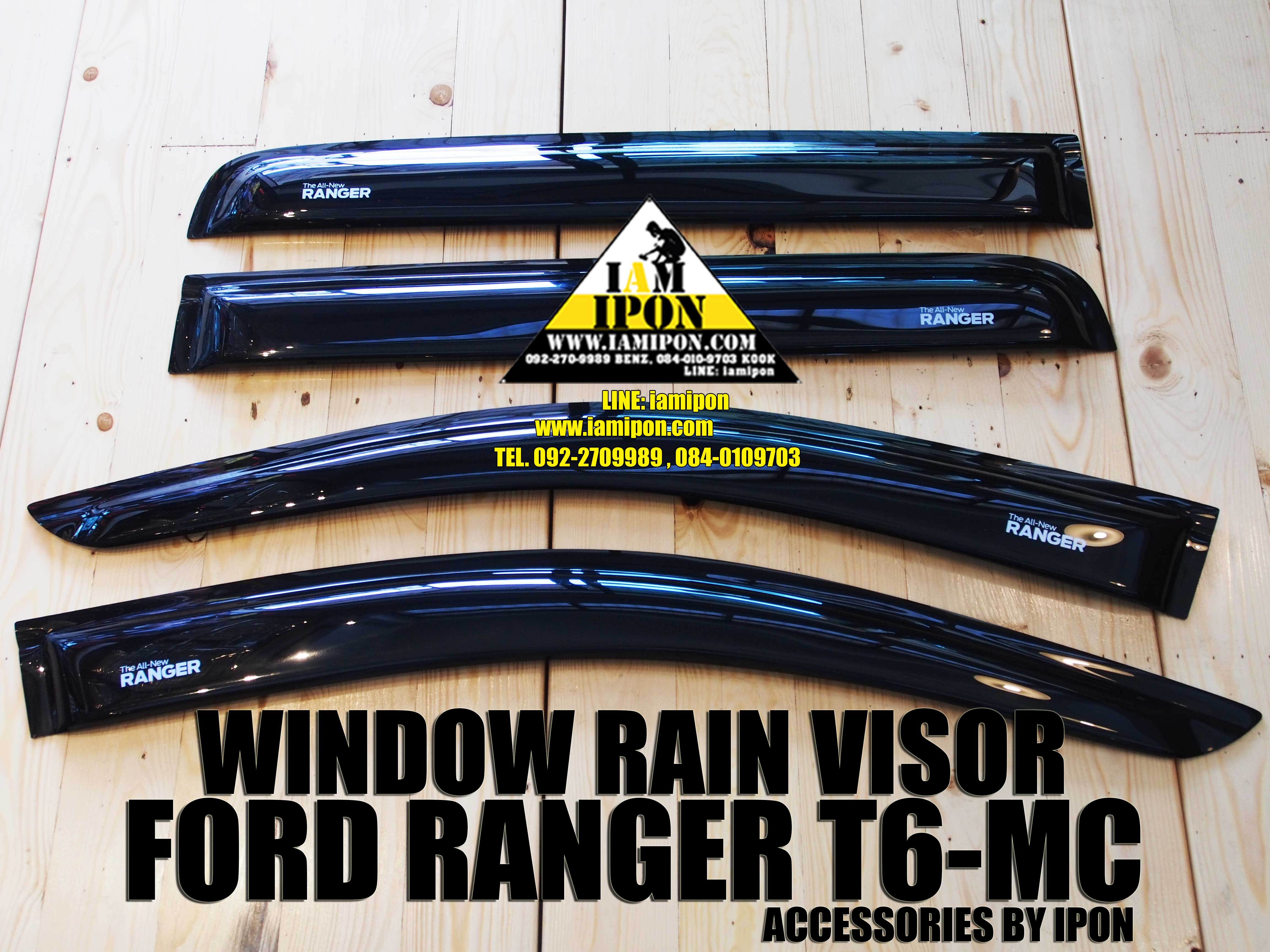WINDOW RAIN VISOR FORD RANGER T6-MC BLACK กันสาดดำฟอร์ดเรนเจอร์ T6-MC