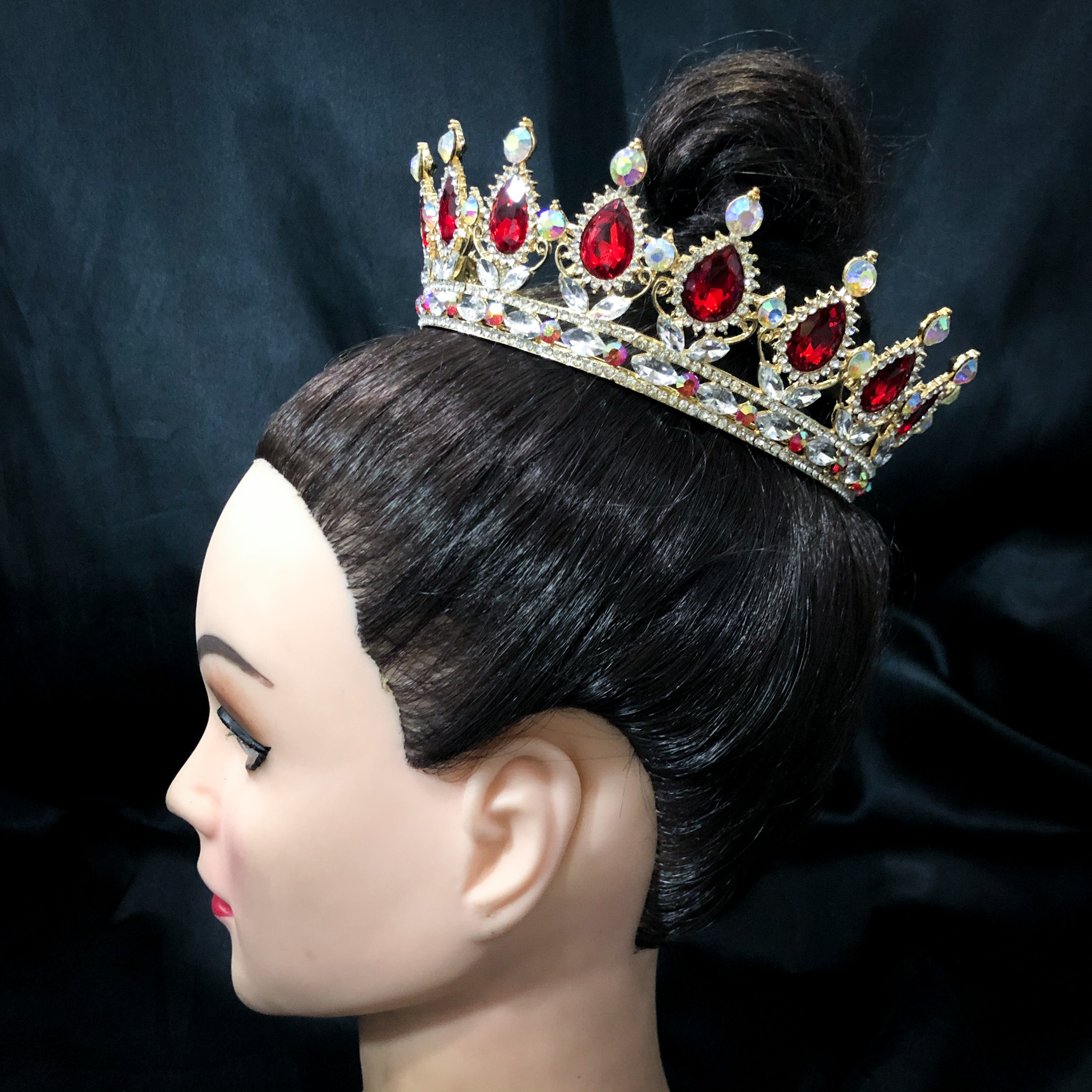 (พร้อมส่ง) มงกุฎ 018-สีแดงเพชรสีรุ้ง