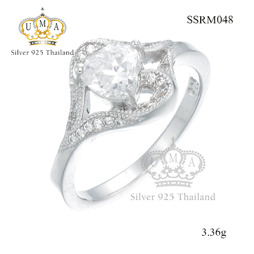 แหวนเงินแท้925เพรชประดับเพรชแท้สวิส เกรดดี น้ำใส