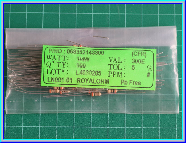 100x ตัวต้านทาน 300 Ohm 1/4 Watt 5% Royal Ohm