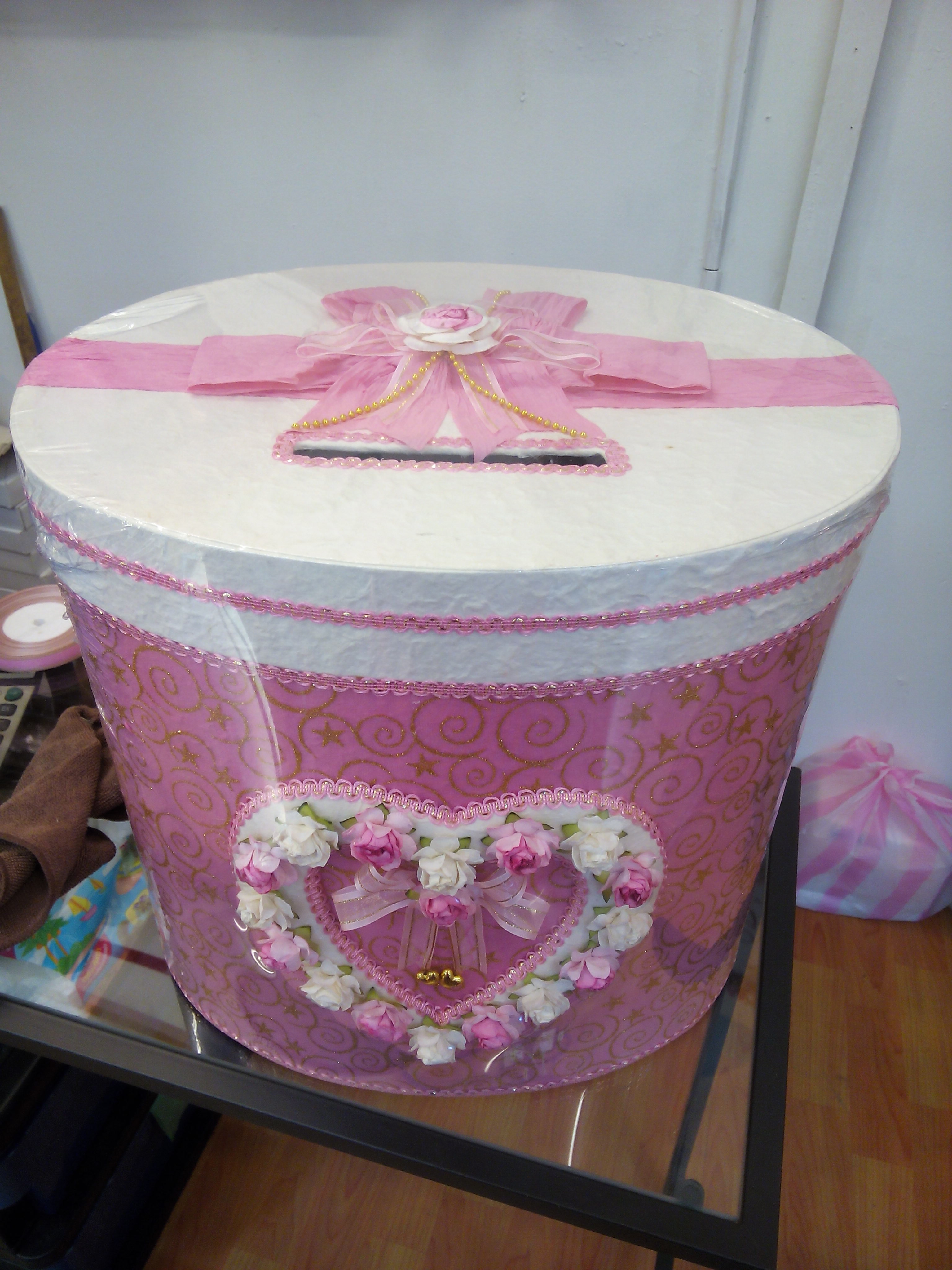 กล่องรับซองทรงรี สีชมพู