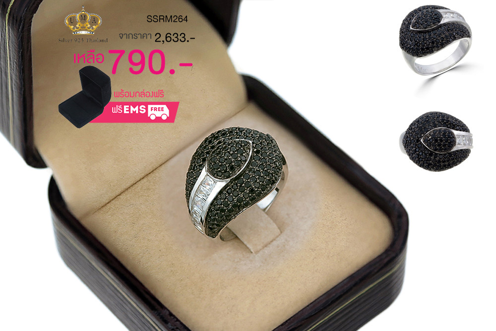 แหวนเพชร ประดับ เพชรCZ ตัวเรือนเงินแท้100% (เงินแท้92.5%) แหวนทรงกลีบดอกบัวหน้าแหวนใหญ่ ฝังเพชรกลมดำนวนมาก ผ่านการเจียระไนอย่างประณีต สวยหรูดูแพง งานเวอร์วังอลังการ ใส่ติดนิ้วได้ทุกงาน