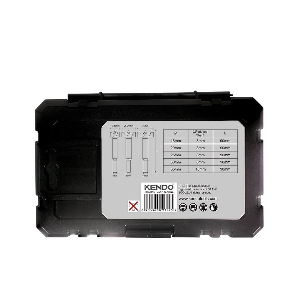 KENDO 11606135 โฮลซอเจาะบานพับถ้วย 5 ตัวชุด 15-20-25-30-35×90mm