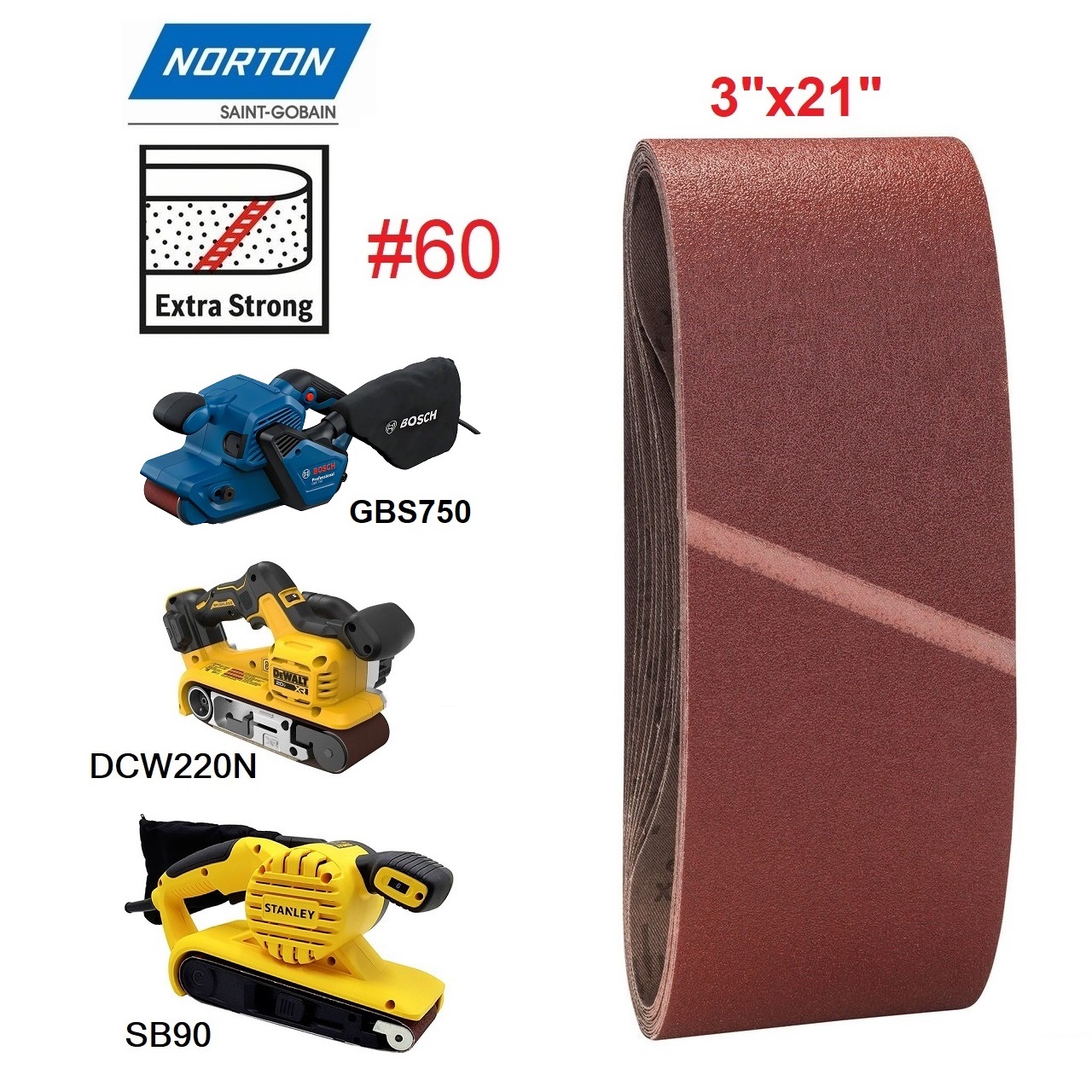 ผ้าทรายสายพาน3"x21" #60 NORTON