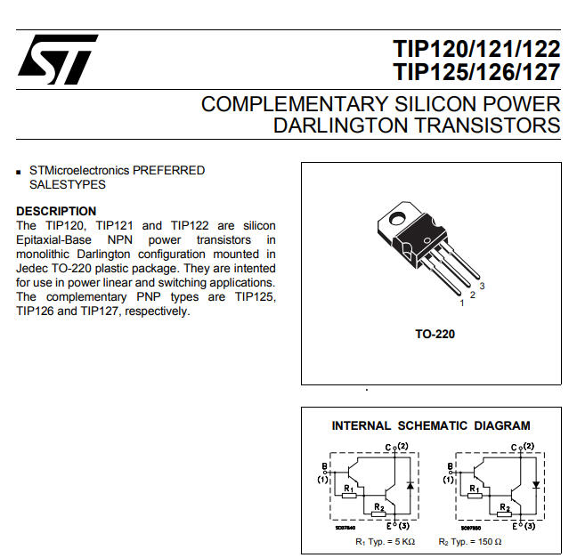 1x ทรานซิสเตอร์ TIP127 PNP ดาร์ลิงตัน 100V 5A (Transistor)
