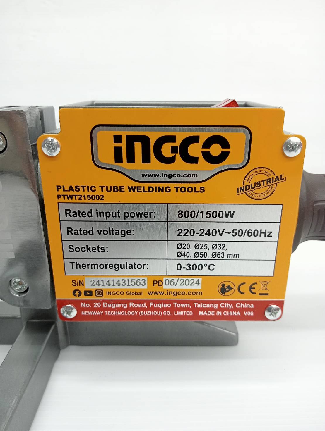 INGCO เครื่องเชื่อมท่อ 20-63 มม. กำลังไฟ 800 วัตต์/1500วัตต์ สำหรับท่อชนิด PP-R,PE รุ่น PTWT215002