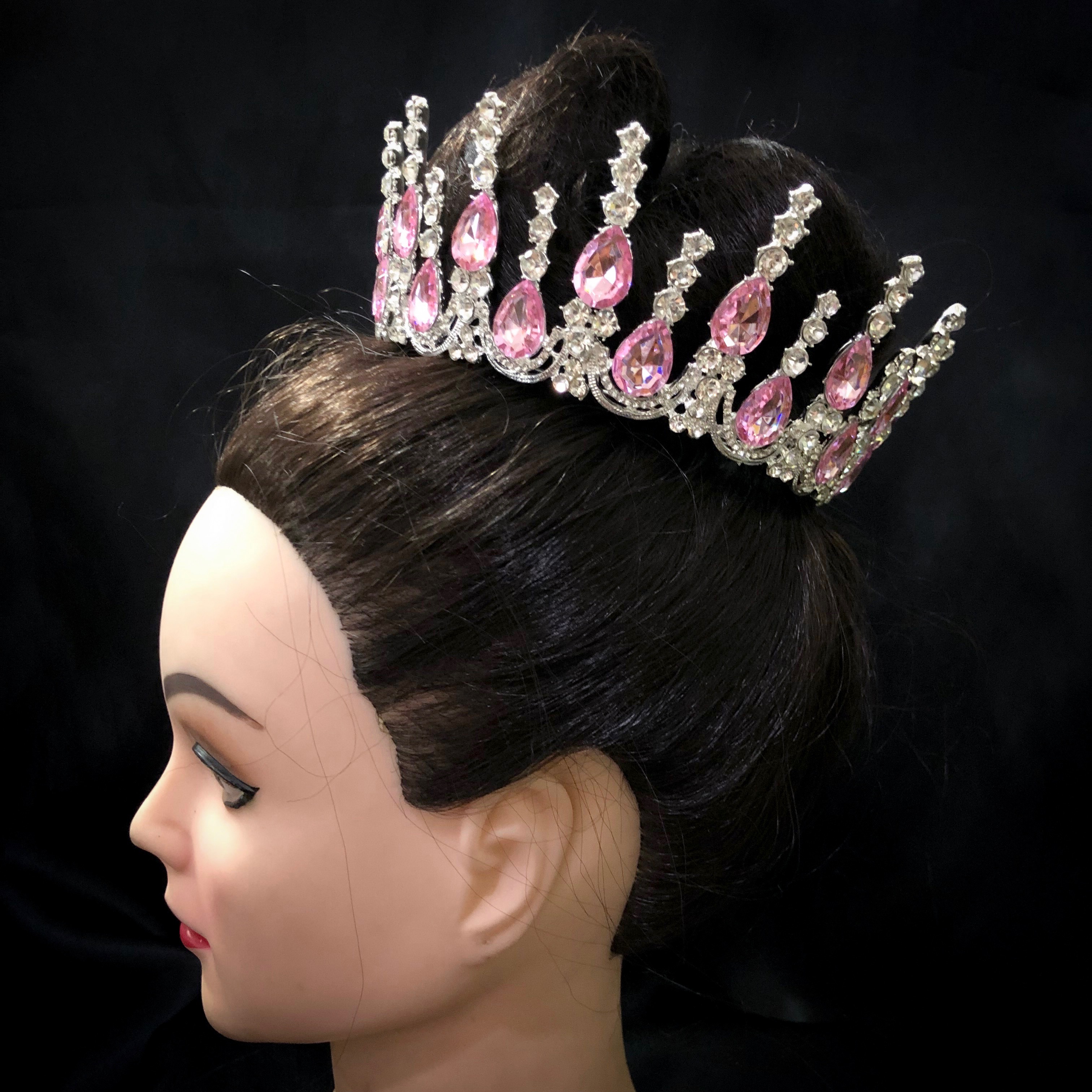 (พร้อมส่ง) มงกุฏ 059 สีเงินเพชรชมพู