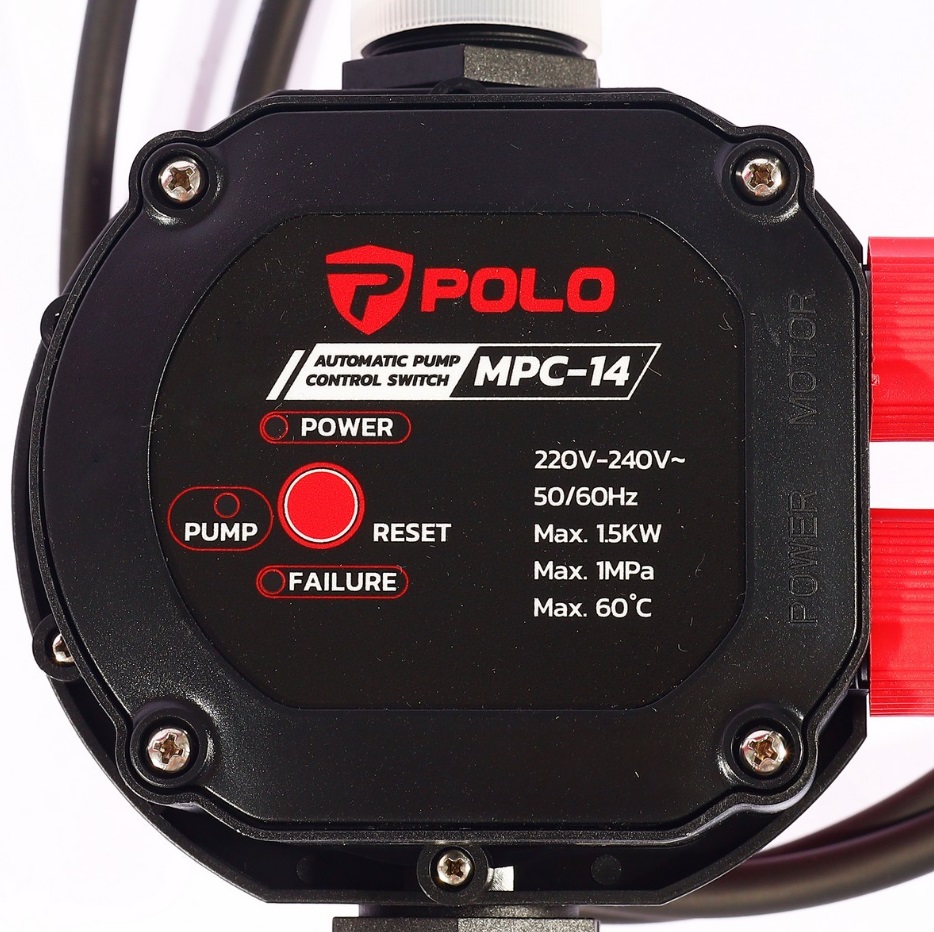 POLO สวิตช์ควบคุมปั๊มน้ำอัตโนมัติ 1.5 KW แรงดันลมสูงสุด 10 บาร์ รุ่น MPC-14 ปรับแรงดันได้ พร้อมระบบ Smart Control