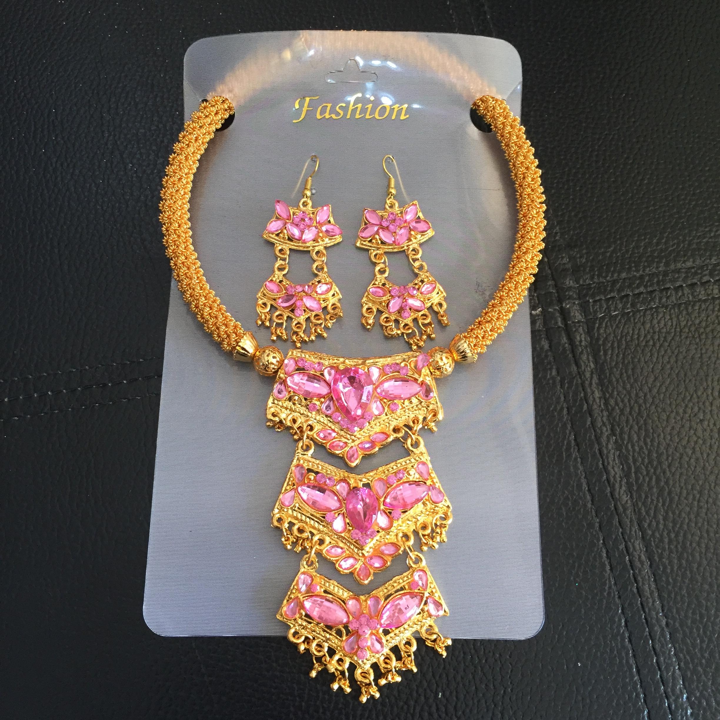 (พร้อมส่ง) เครื่องประดับอินเดีย 014 สีชมพู
