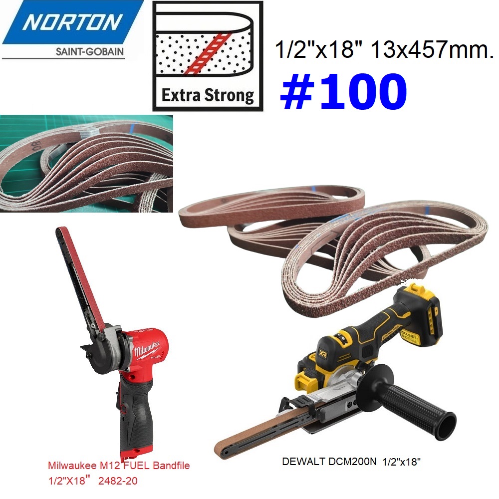 ผ้าทรายสายพาน1/2"x18" #100 NORTON