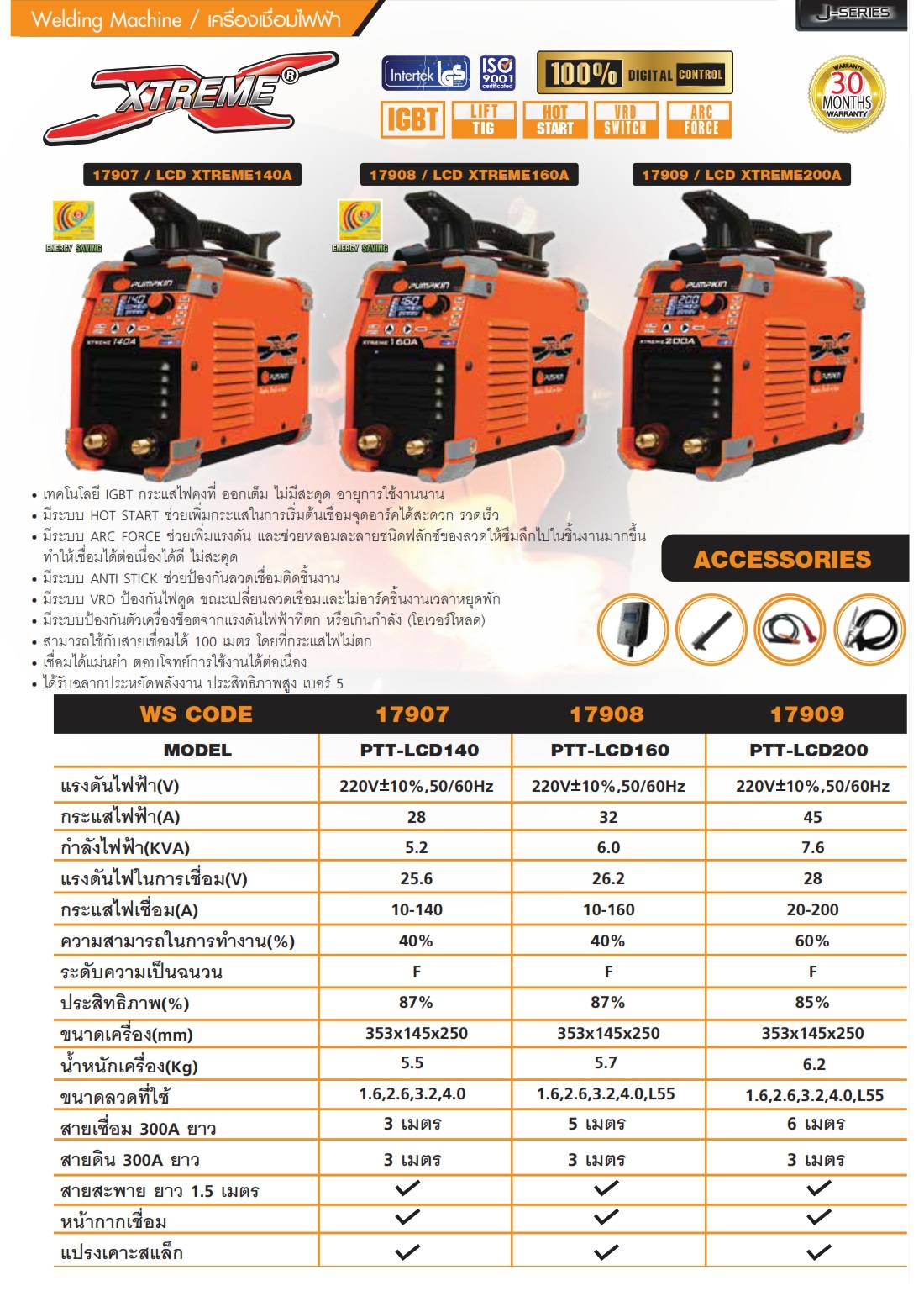 ตู้เชื่อมระบบ DIGITAL หน้าจอ LCD IGBT รุ่น XTREME200A PUMPKIN