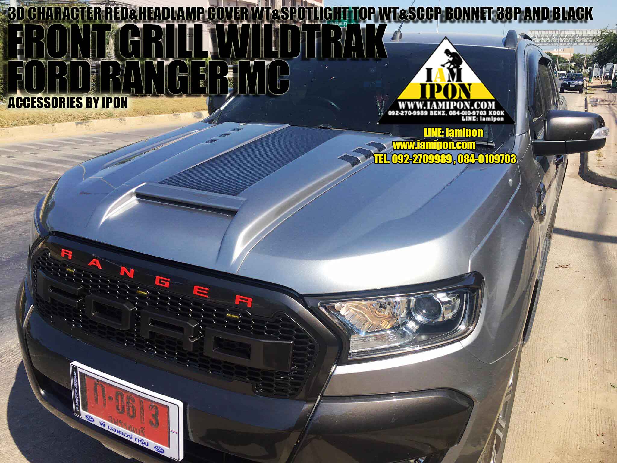 SCOOP BONNET FULL FORD RANGER MC 2015 38P&FLATBLACK สกู๊ปหลอกสี38Pคาดดำด้านแบบเต็มฟอร์ดเอ็มซี 2015