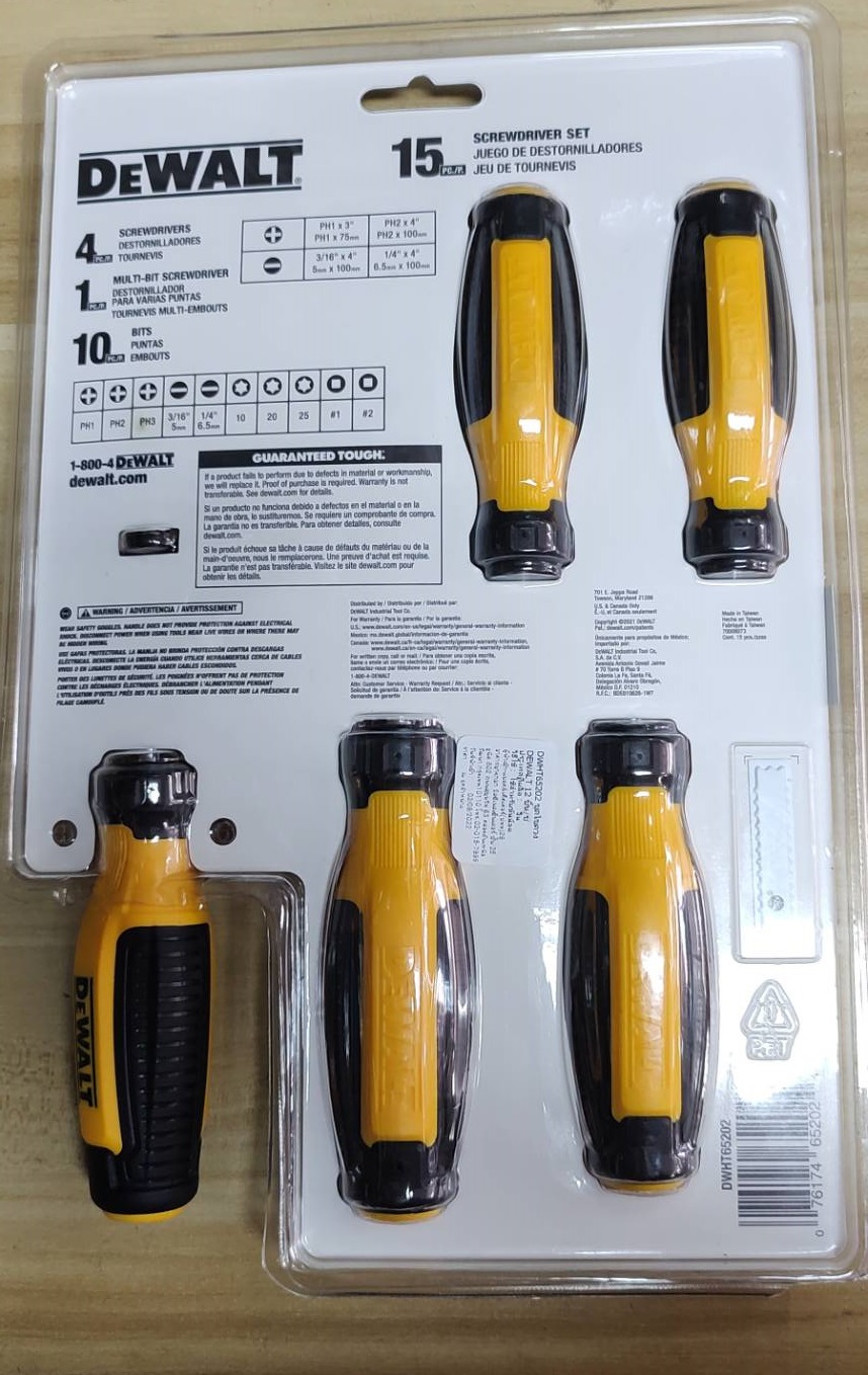 ชุดไขควง 15ชิ้น DWHT65202 DEWALT