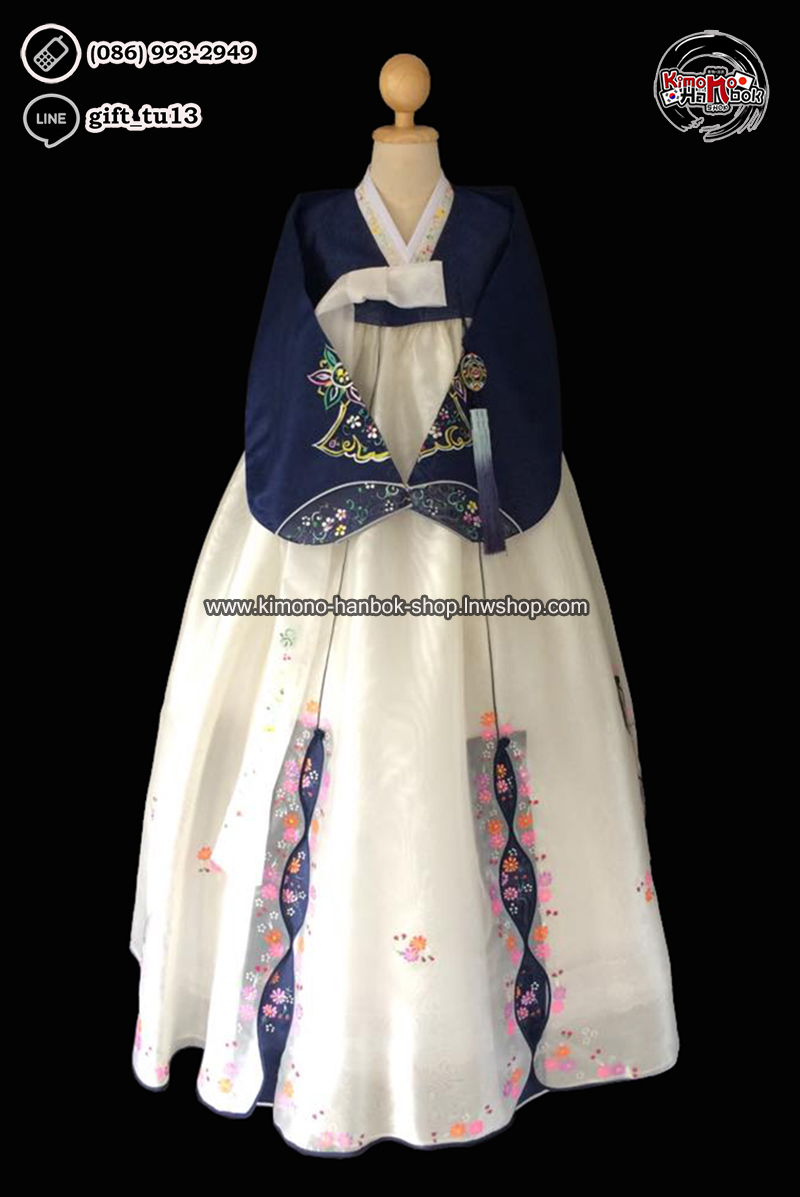 ชุดฮันบก เสื้อสีกรม(น้ำเงินเข้ม)/กระโปงสีขาวครีม(M 34นิ้ว)02