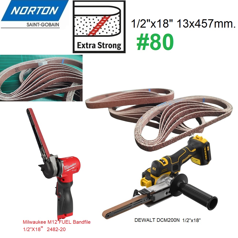 ผ้าทรายสายพาน1/2"x18" #80 NORTON
