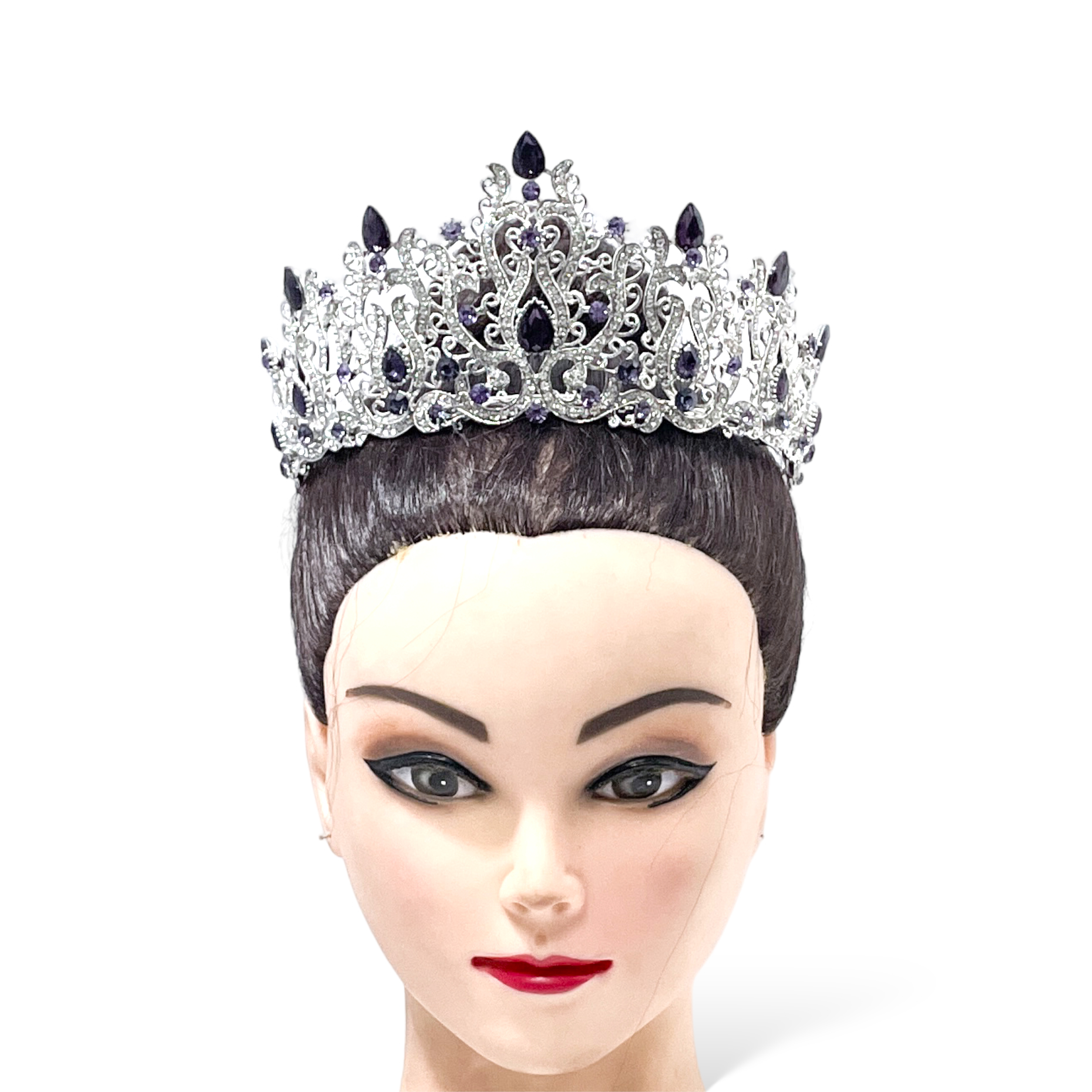 (พร้อมส่งจากไทย) มงกุฏ 114 สีม่วง มงกุฎนางงาม มงกุฎเพชร สวยงามอลังการ ฐานมงวงกลมปรับได้