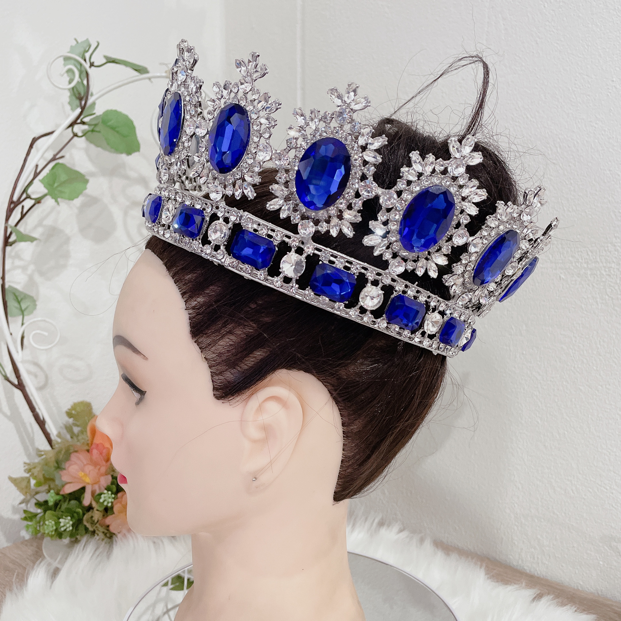 (พร้อมส่ง) มงกุฏผู้ชาย 027 สีน้ำเงิน มงกุฎผู้ชาย มงกุฎพระราชา มงกุฎประกวด
