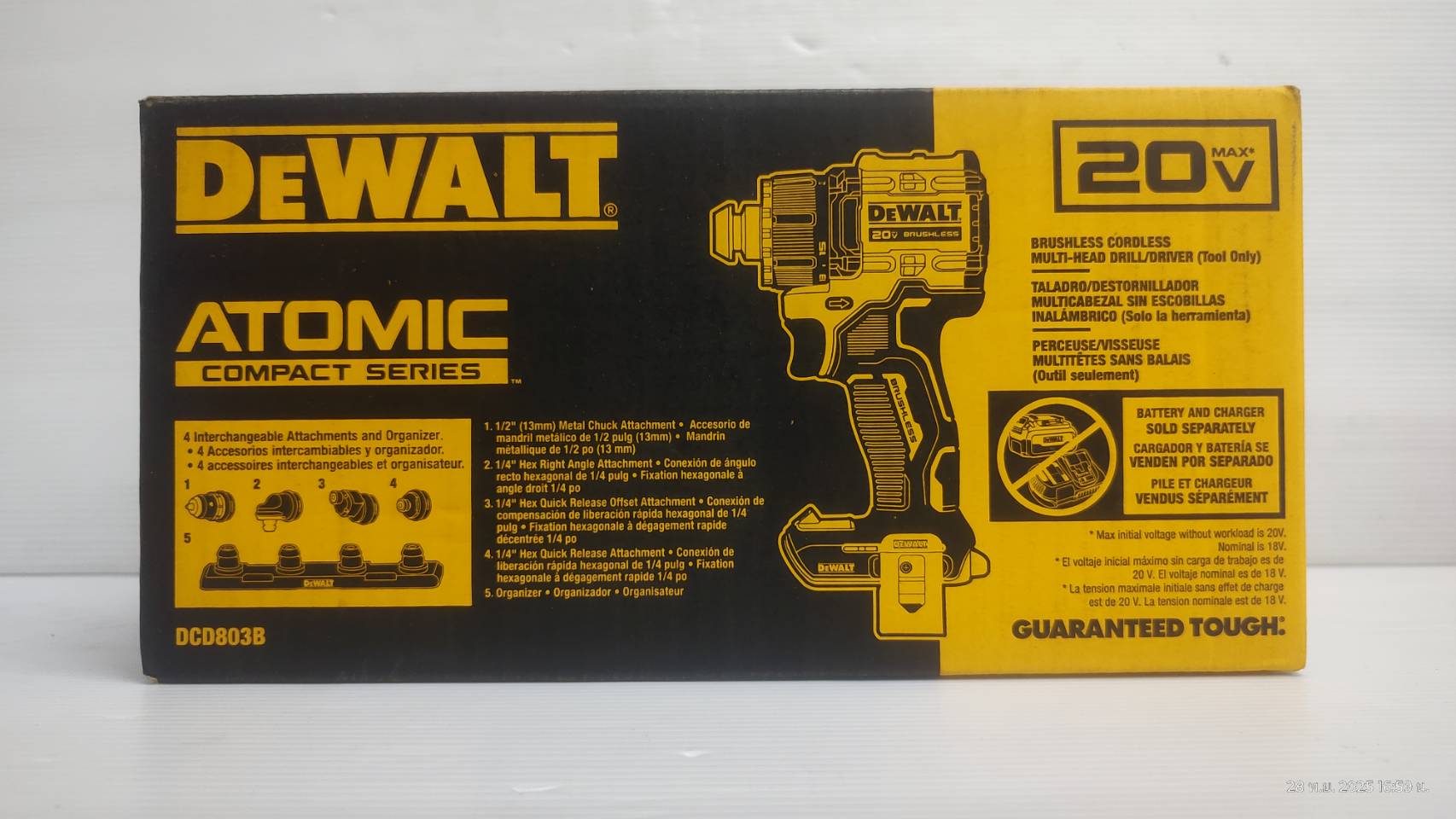 ไขควงติดตั้งไร้สาย (เปลี่ยนหัวได้ 4 หัว) DCD803B DEWALT