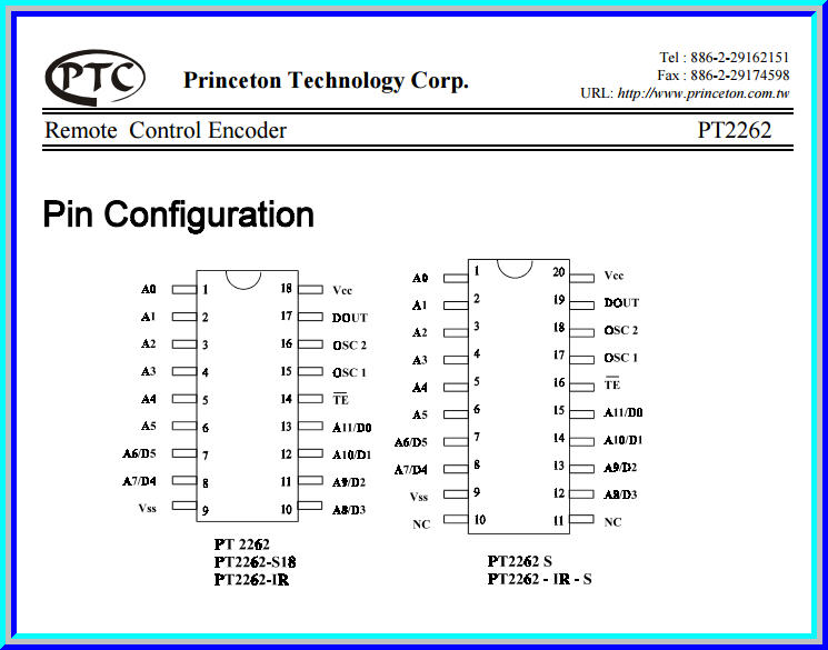 1x PT2262 Remote Control Encoder IC Chip (ไอซีเข้ารหัสรีโมทคอนโทรล)