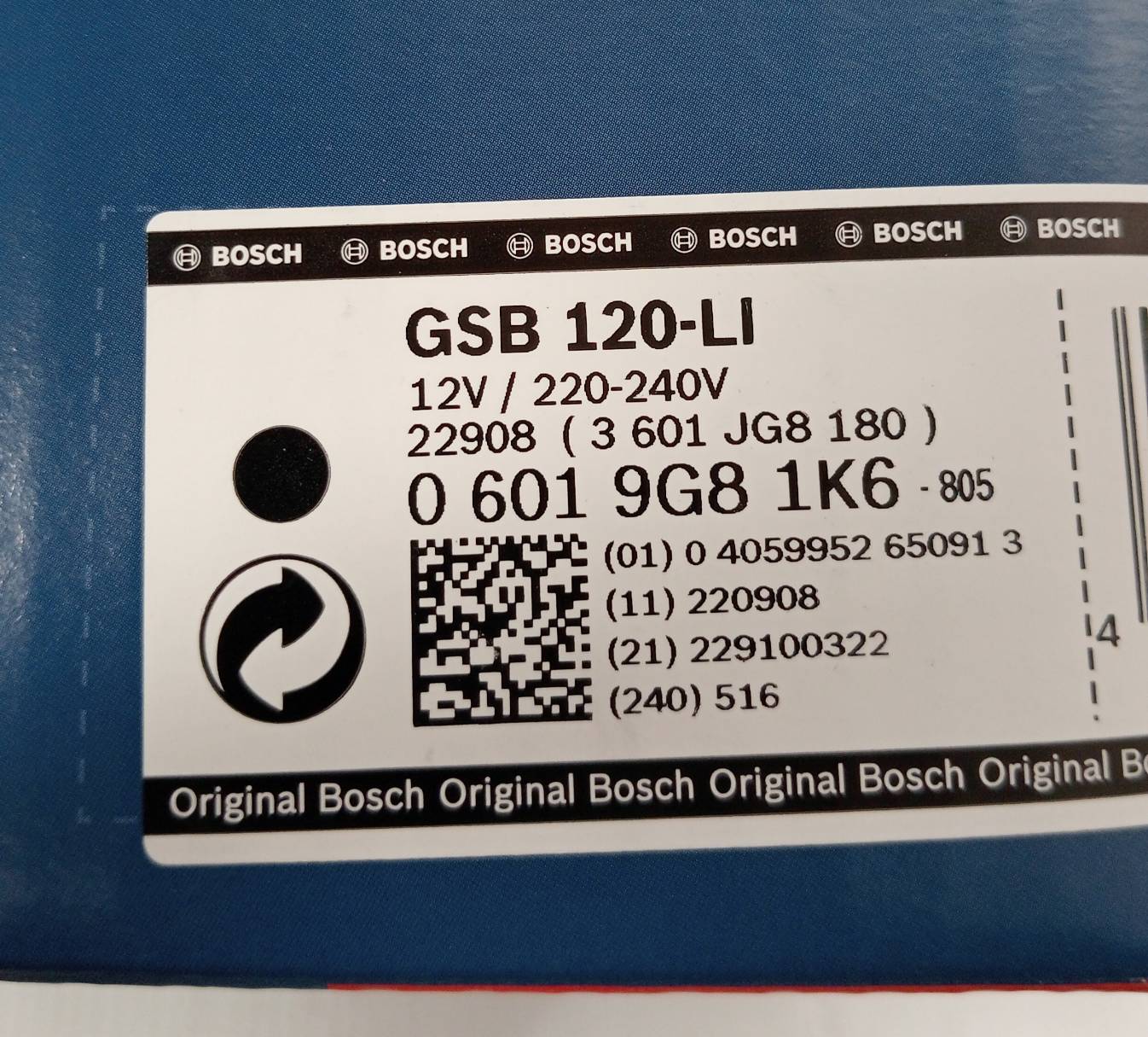 สว่านกระแทกไร้สาย GSB120-Li BOSCH ชุดกระเป๋าผ้า 06019G81K6